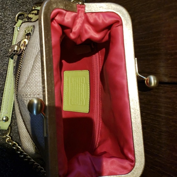 Coach Beige with Green Snake Detail Handbag - Picture 4 of 4